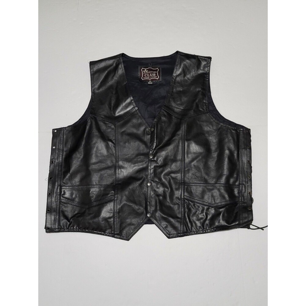 (#C)Genuine Leather Leather Club Vest Adult Size 52 Black Biker